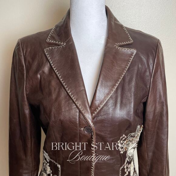 Rare Embroidered Leather Blazer Jacket ASO Lorelai Gilmore Phoebe Buffay Friends - Picture 9 of 11